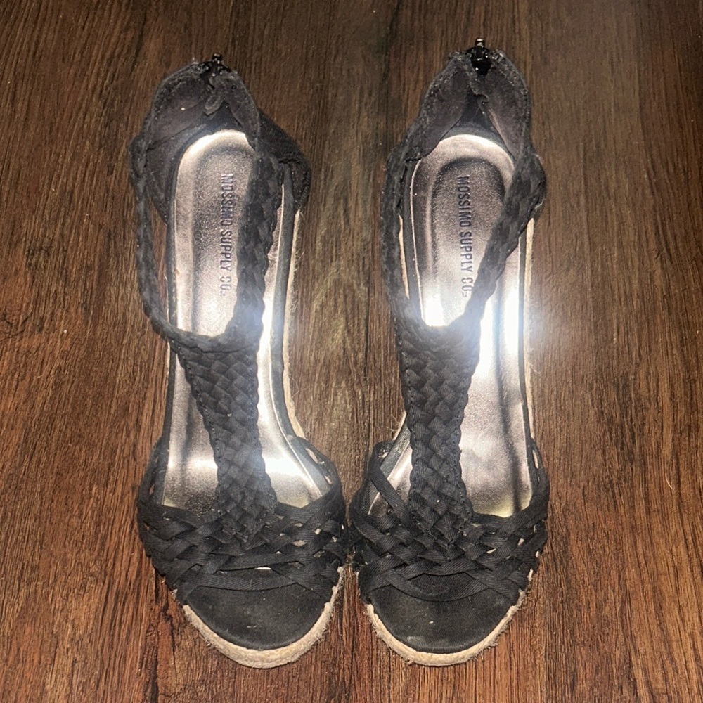 Mossimo Supply Co black braided espadrille wedge sandals size 6.5 - Picture 1 of 5